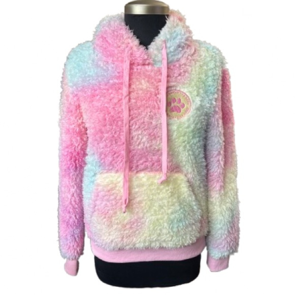 Pawz Pastel Tie Dye Sherpa Hoodie with Paw Print NWT Size Small